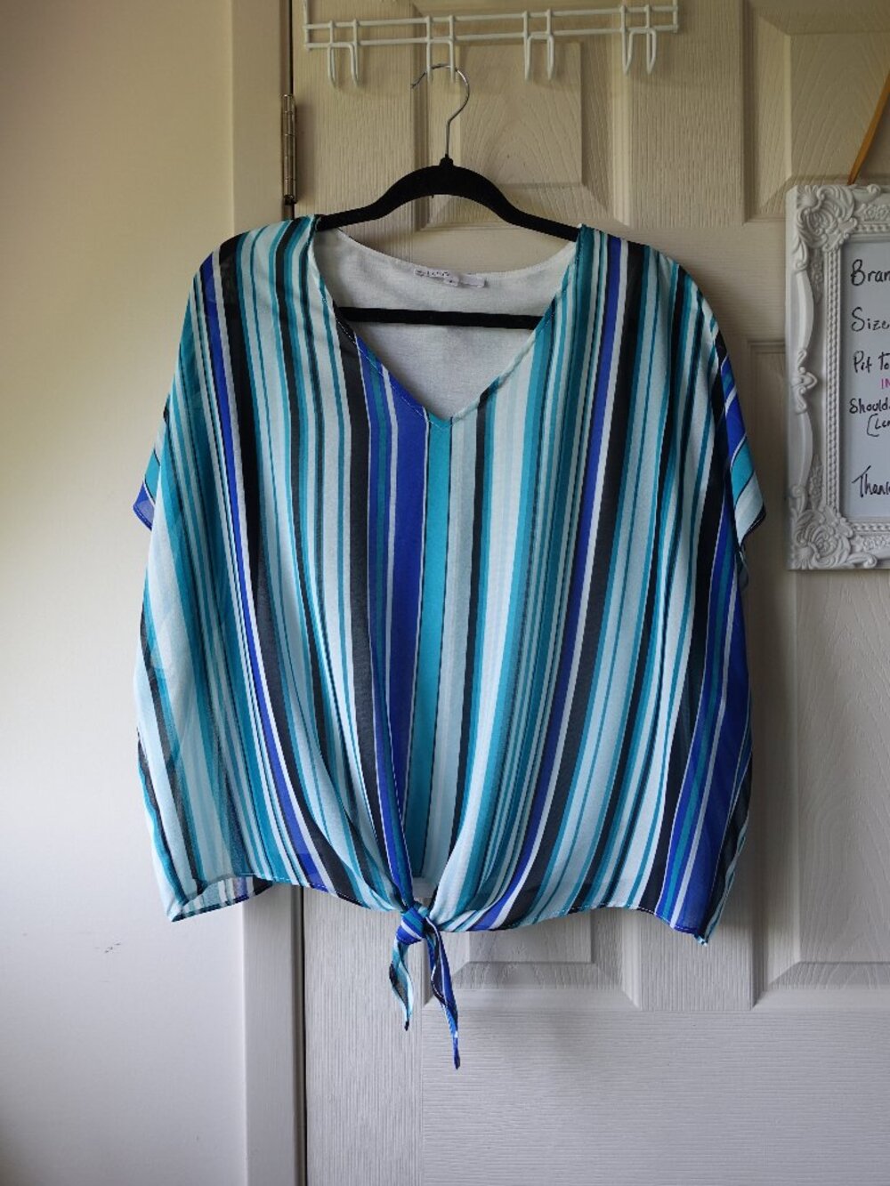 cleo Multi-Blue Striped Tie-Front V-Neck Top